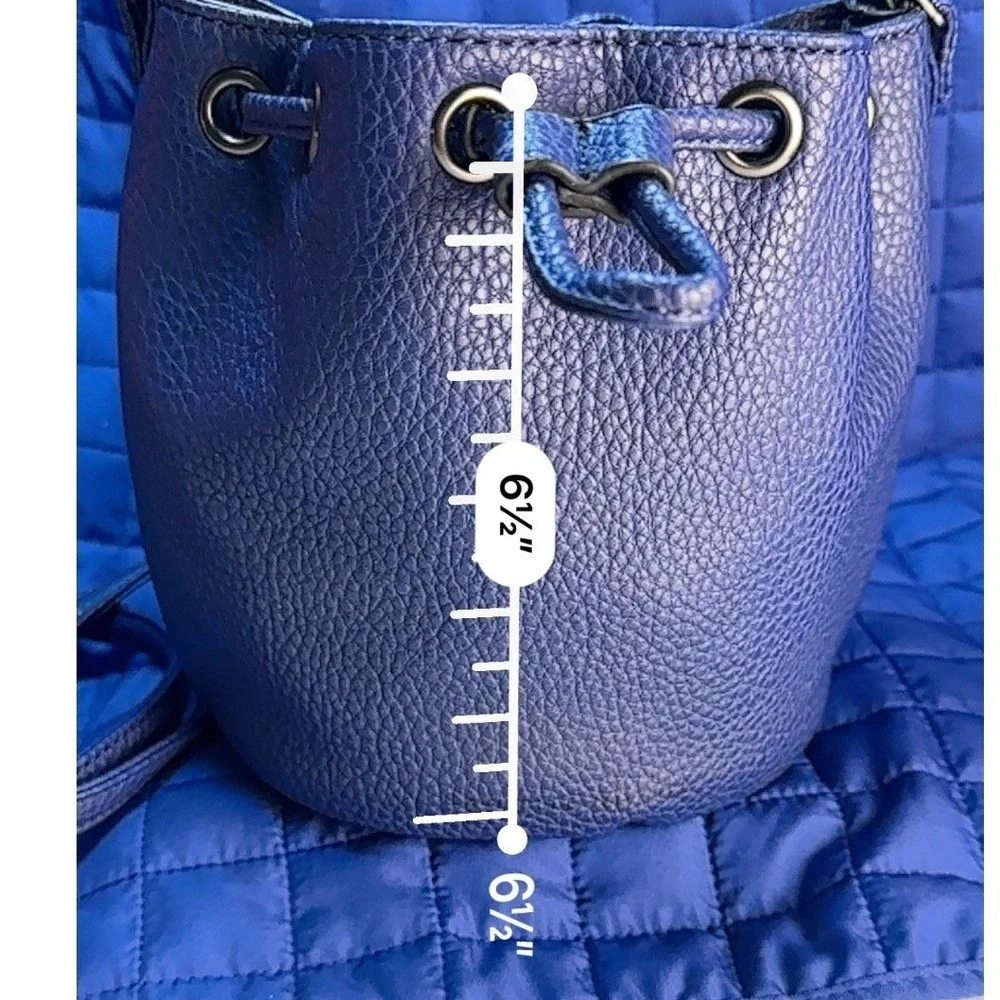 Danielle Nicole Blue Pebble Vegan PU Lthr Mini Drawstring Bucket Crossbody Bag - Picture 5 of 13